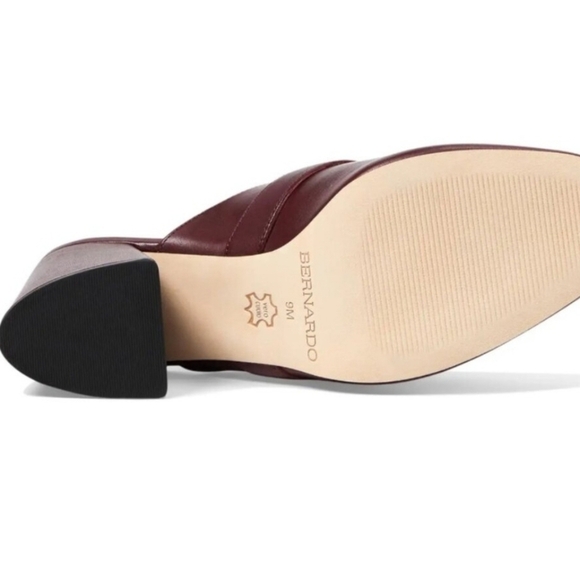 🔹️BERNARDO🔹️ Made In Brazil Leather Natasia Heeled women Mules bordeaux Sz 9.5 - Picture 4 of 7